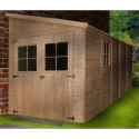 Abri de jardin adossé 10m² en panneaux 17mm - avec paroi - sans plancher - Timbela