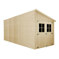 Abri de jardin adossé 10m² en panneaux 17mm - avec paroi - avec plancher - Timbela