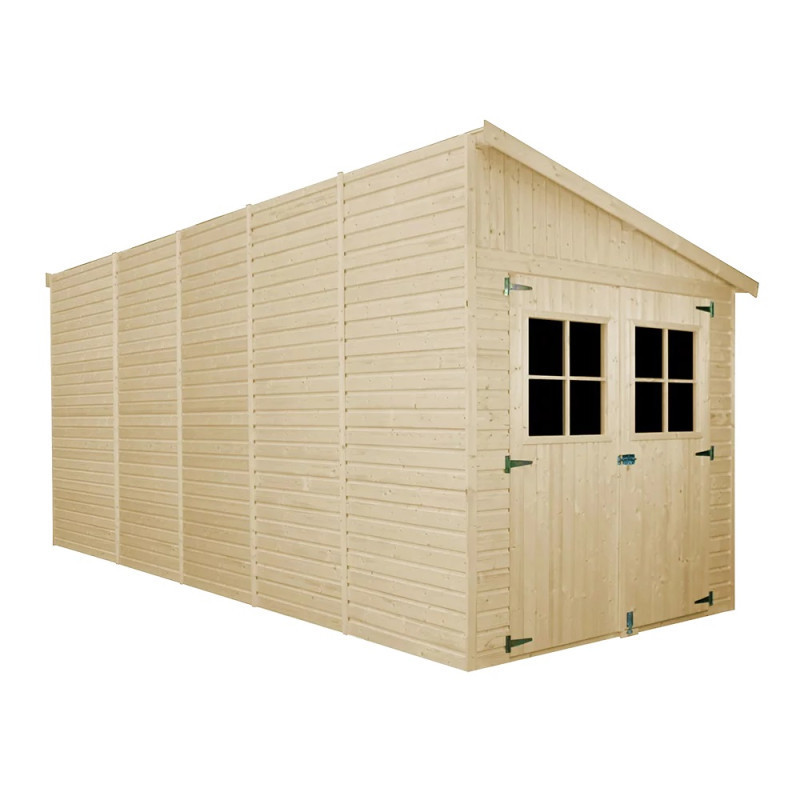 Abri de jardin adossé 10m² en panneaux 17mm - avec paroi - avec plancher - Timbela