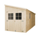 Abri de jardin adossé 10m² en panneaux 17mm - avec paroi - avec plancher - Timbela
