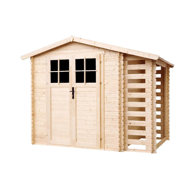 Abri de jardin 5m² avec bûcher - madriers 19mm - porte 34mm - avec plancher - Timbela