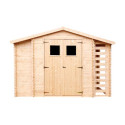 Abri de jardin 6m² avec bûcher - madriers 19mm - avec plancher - Timbela	