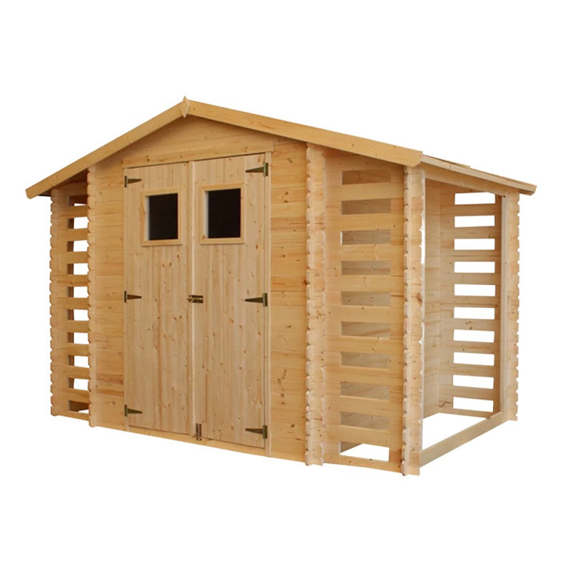 Abri de jardin 6m² - 2 bûchers - madriers 19mm - avec plancher - Timbela