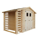 Abri de jardin 6m² - 2 bûchers - madriers 19mm - avec plancher - Timbela