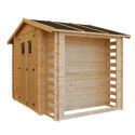 Abri de jardin 6m² - 2 bûchers - madriers 19mm - avec plancher - Timbela
