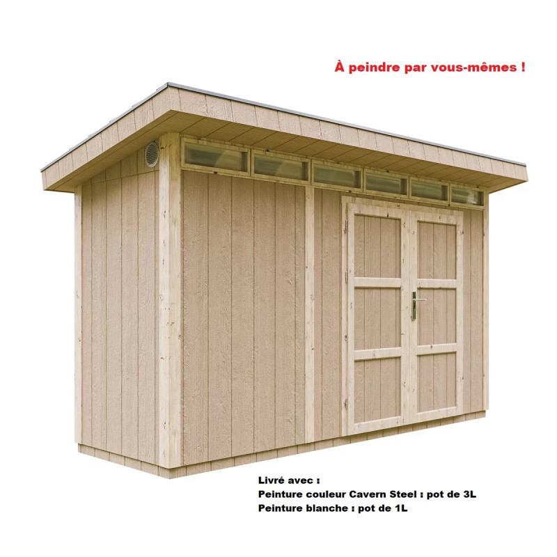 Abri de jardin 4m² en bois brut avec peinture Cavern Steel - panneaux LP® SmartSide® - double porte - Timbela