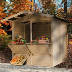 Stand de vente en bois brut 4m² – panneaux 16mm – Timbela