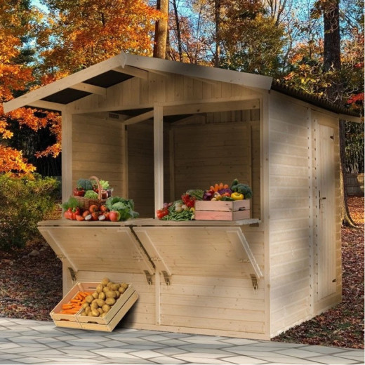 Stand de vente en bois brut 4m² – panneaux 16mm – Timbela