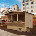 Stand de vente en bois brut 6m² – panneaux 17mm – 3 fenêtres - Timbela
