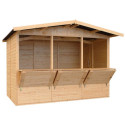 Stand de vente en bois brut 6m² – panneaux 17mm – 3 fenêtres - Timbela
