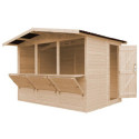 Stand de vente en bois brut 6m² – panneaux 17mm – 3 fenêtres - Timbela