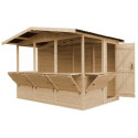 Stand de vente en bois brut 6m² – panneaux 17mm – 5 fenêtres - Timbela