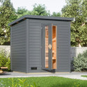 Sauna d’extérieur en bois gris terre Hytti 2 - 4 places - poêle 9KW ctrl externe - KARIBU
