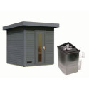 Sauna d’extérieur en bois gris terre Hytti 2 - 4 places - poêle 9KW ctrl externe - KARIBU