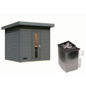 Sauna d’extérieur en bois gris terre Hytti 3 - 5 places 38mm - poêle 9KW ctrl intégré - KARIBU