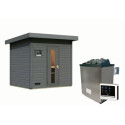 Sauna d’extérieur en bois gris terre Hytti 3 - 5 places - poêle 9KW ctrl externe - KARIBU