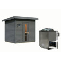 Sauna d’extérieur en bois gris terre Hytti 3 - 5 places - poêle Easy Bio 9000W - KARIBU
