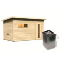 Sauna d’extérieur en bois brut Hytti 6 - 5 places - poêle 9KW ctrl intégré - KARIBU