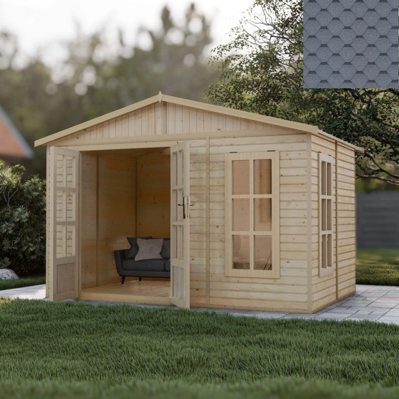 Bureau de jardin - 303x199cm - avec plancher et bardeaux bitumineux gris - Timbela