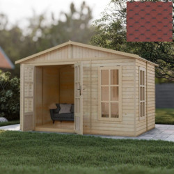 Bureau de jardin - 303x199cm - avec plancher et bardeaux bitumineux rouges - Timbela