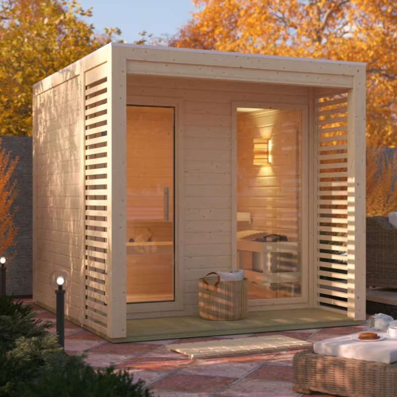 Sauna d’extérieur Angkor en bois brut 2 - 5 places 38mm KARIBU