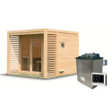 Sauna d’extérieur en bois brut Angkor 3 - 5 places - poêle 9KW ctrl externe - KARIBU