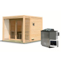 Sauna d’extérieur en bois brut Angkor 3 - 5 places - poêle 9KW ctrl Easy Bio - KARIBU