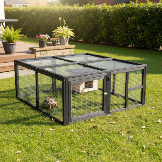 Enclos tortue d'extérieur en bois - L120xP110xH50cm - avec habitat - Shelty Pet