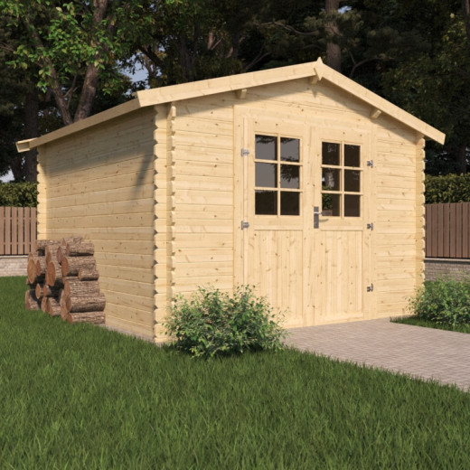 Abri de jardin en bois massif 8,8m² VALLO – madriers 28mm – Cerland