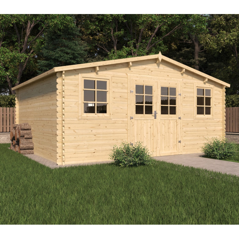 Abri de jardin en bois massif 19m² VALLO – madriers 28mm – Cerland