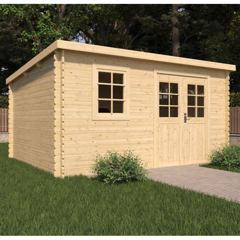 Abri de jardin en bois massif 9,9m² VALLO Modern – madriers 28mm – Cerland