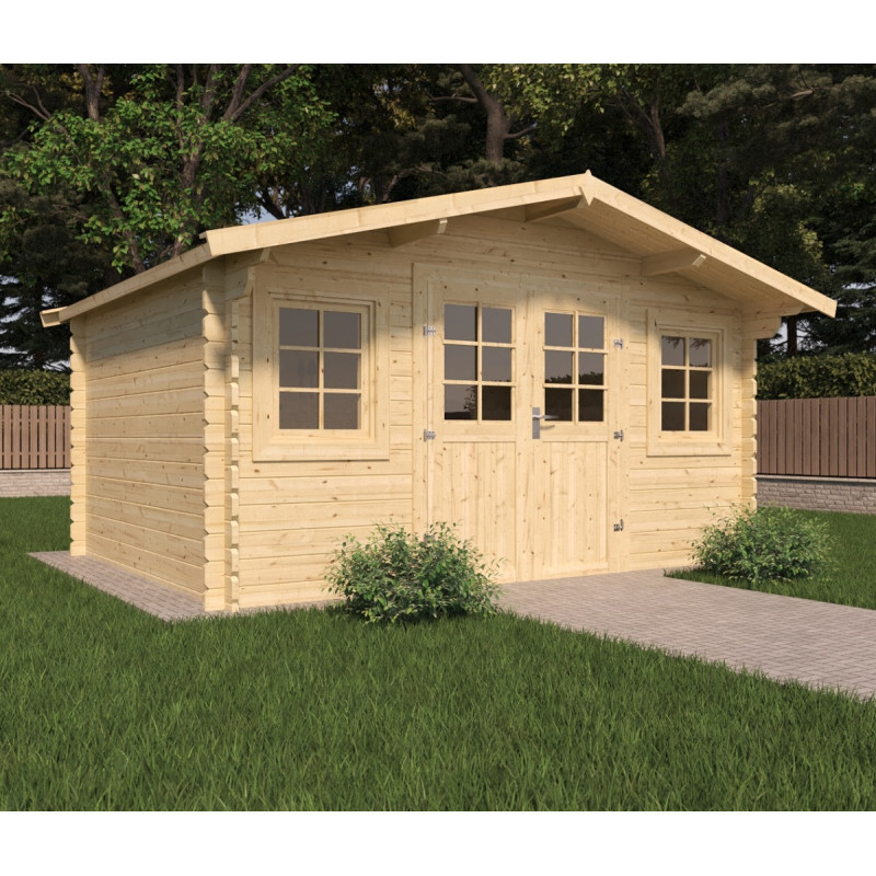 Abri de jardin en bois massif 11,8m² STELO – madriers 34mm – Cerland	