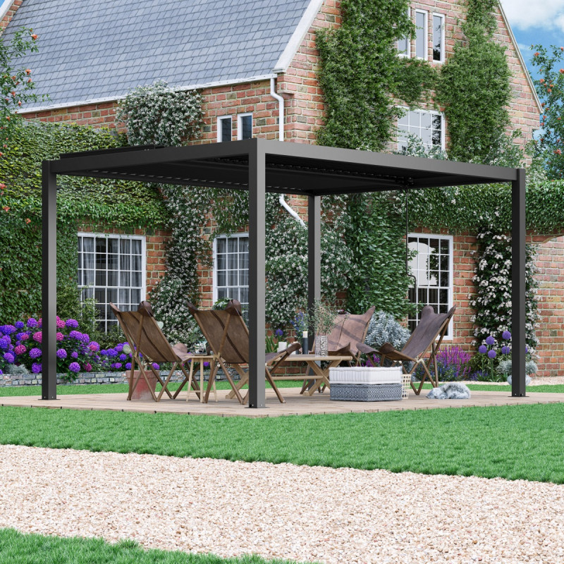 Pergola bioclimatique autoportante en aluminium 8610C anthracite 3x4m - X-METAL