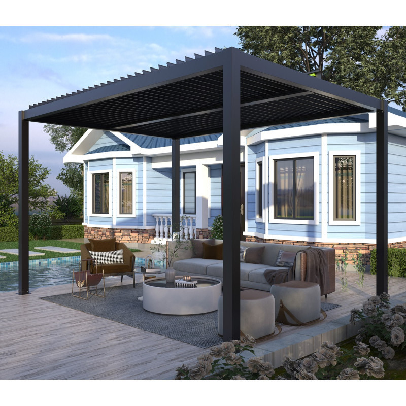 Pergola bioclimatique autoportante en aluminium anthracite 3x3m - X-METAL