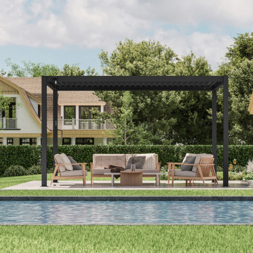 Pergola bioclimatique autoportante en aluminium lames doubles anthracite 4x3m - X-METAL