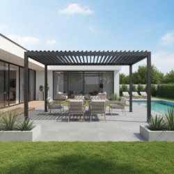 Pergola bioclimatique autoportante motorisée en aluminium lames doubles anthracite 4x3m - X-METAL