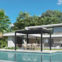 Pergola bioclimatique autoportante motorisée en aluminium lames doubles anthracite 4x3m - X-METAL