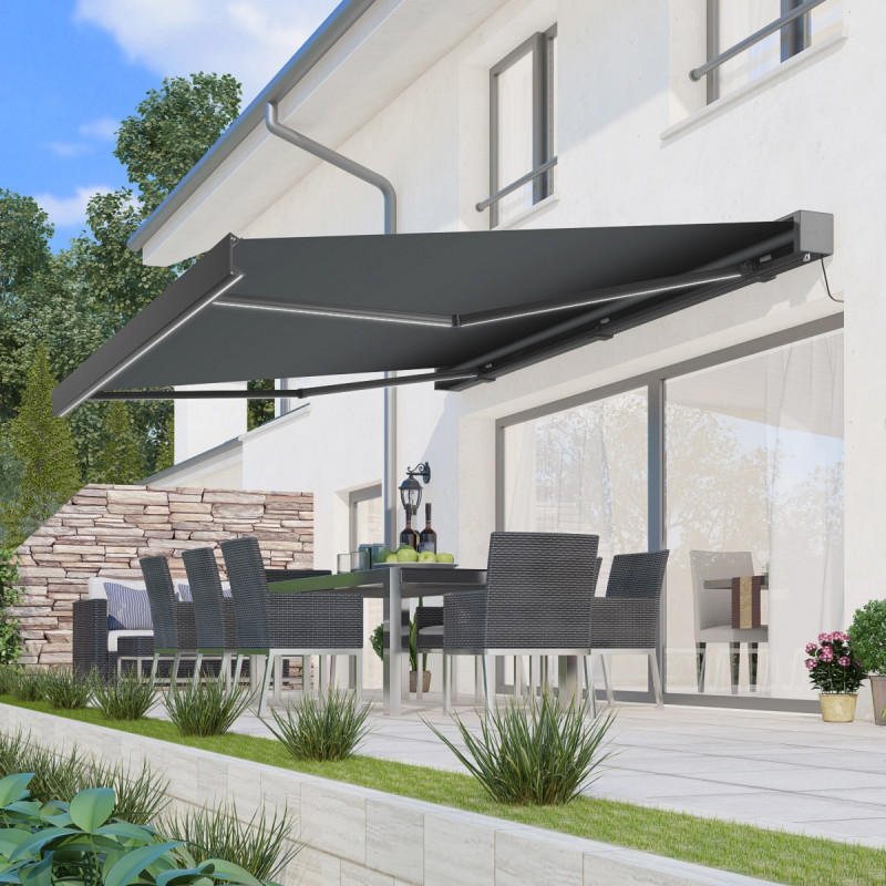 Store banne motorisé 300x250cm LEDY anthracite toile polyester anthracite - X-METAL