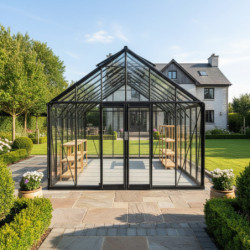 Serre de jardin 20,05m² ROYALE en aluminium laqué noir et verre trempé 4mm - Green Protect