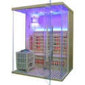 Sauna Hybride LUXE 3 places Infrarouge 2800W + poêle SAWO 6000W SNÖ 
