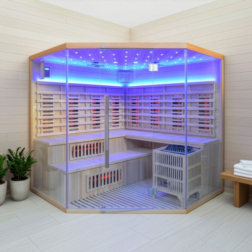 Sauna Hybride LUXE 5 places Infrarouge 3500W + poêle SAWO 9000W SNÖ