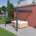 Pergola bioclimatique adossée en alu anthracite 3x3m - store latéral en option - Ombrea VS