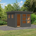 Abri de jardin toit plat 5,95m² en bois gris 19mm - Lahar 3,5 - Karibu