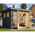 Abri de jardin toit plat 5,95m² en bois gris 19mm - Lahar 3,5 - Karibu