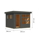 Abri de jardin toit plat 5,95m² en bois gris 19mm - Lahar 3,5 - Karibu