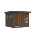 Abri de jardin toit plat 5,95m² en bois gris 19mm - Lahar 3,5 - Karibu