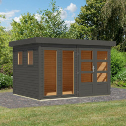 Abri de jardin toit plat 7,43m² en bois gris 19mm - Lahar 5 - Karibu