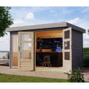 Abri de jardin toit plat 7,43m² en bois gris 19mm - Lahar 5 - Karibu