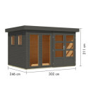 Abri de jardin toit plat 7,43m² en bois gris 19mm - Lahar 5 - Karibu