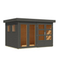 Abri de jardin toit plat 7,43m² en bois gris 19mm - Lahar 5 - Karibu